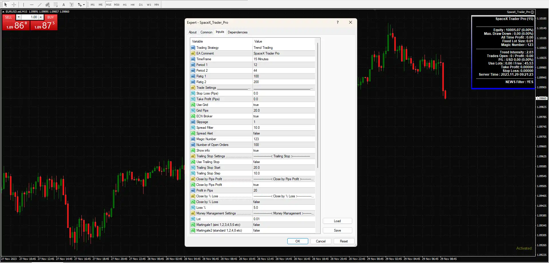 SpaceX Trader Pro Setting