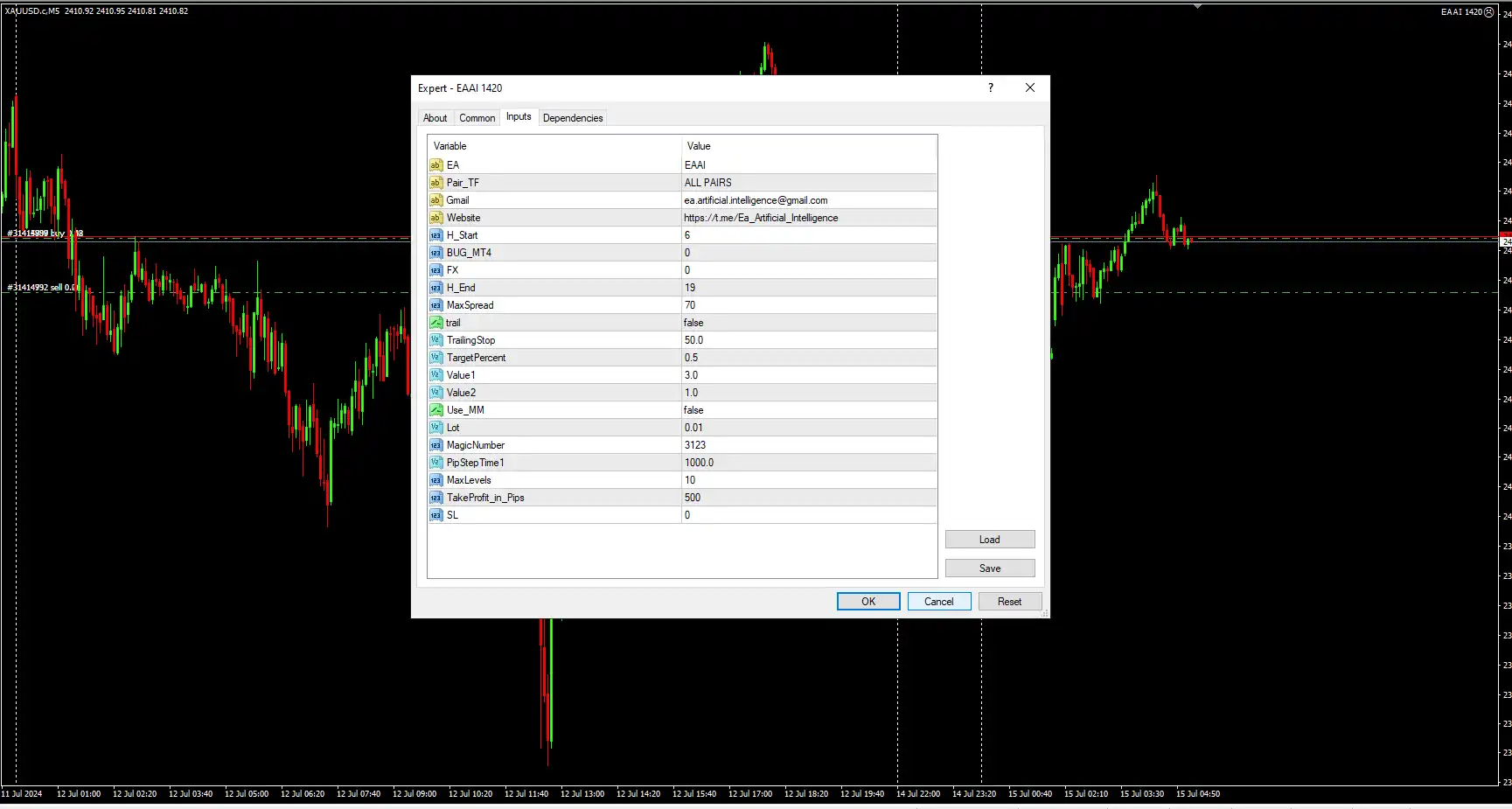 ARTIFICIAL INTELLIGENCE EA Setting