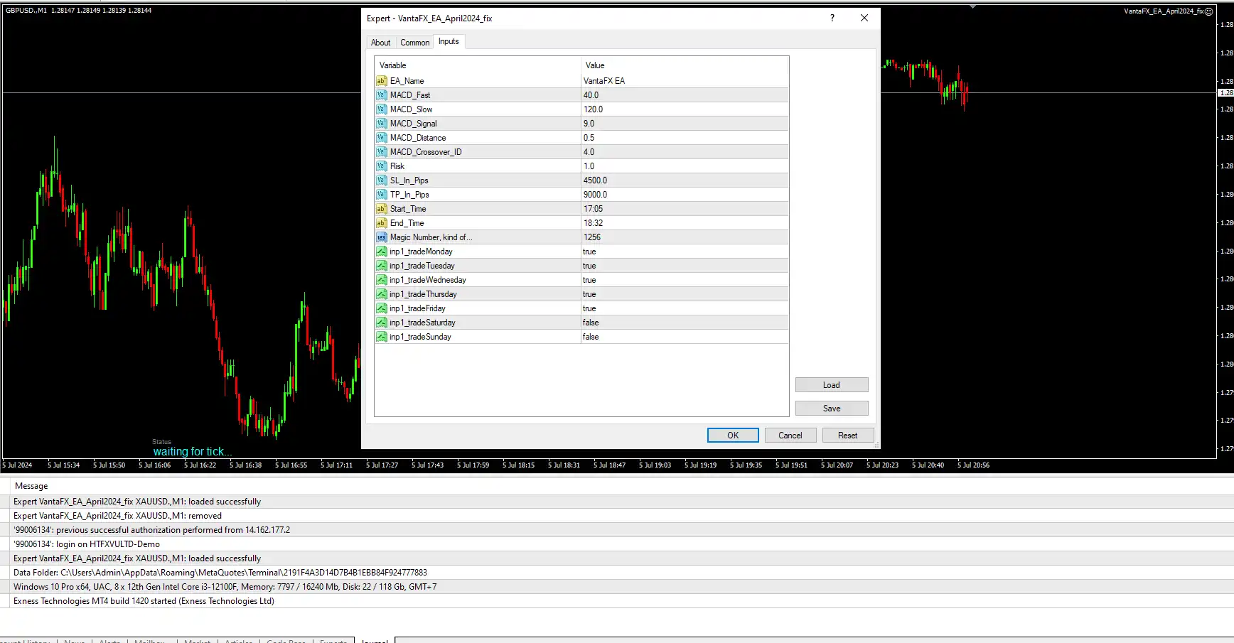 VantaFX EA Setting